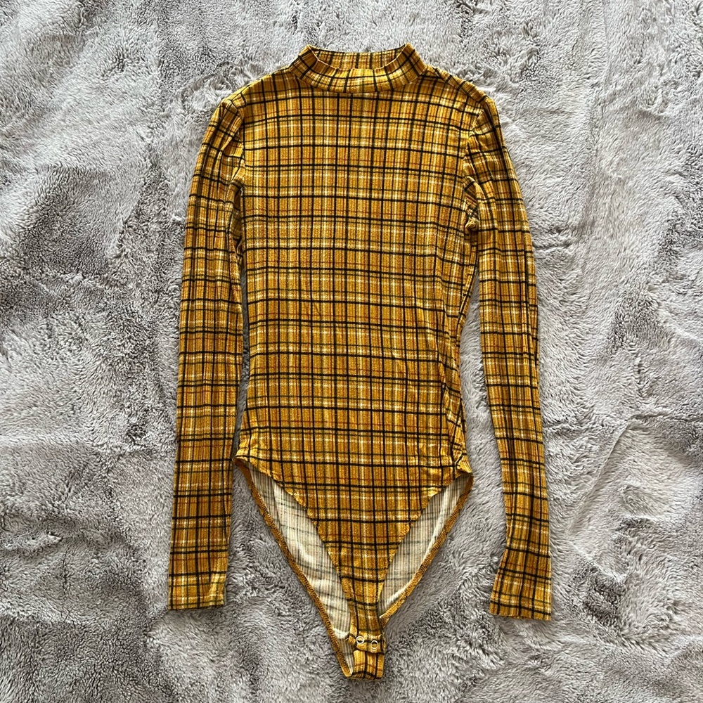 FOREVER 21 Yellow Checkered Bodysuit
